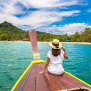 A female traveler taking a boat ride with views of punta cana